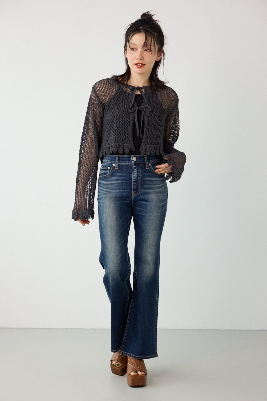 メッシュ柄リボンボレロ C.GRY FREE