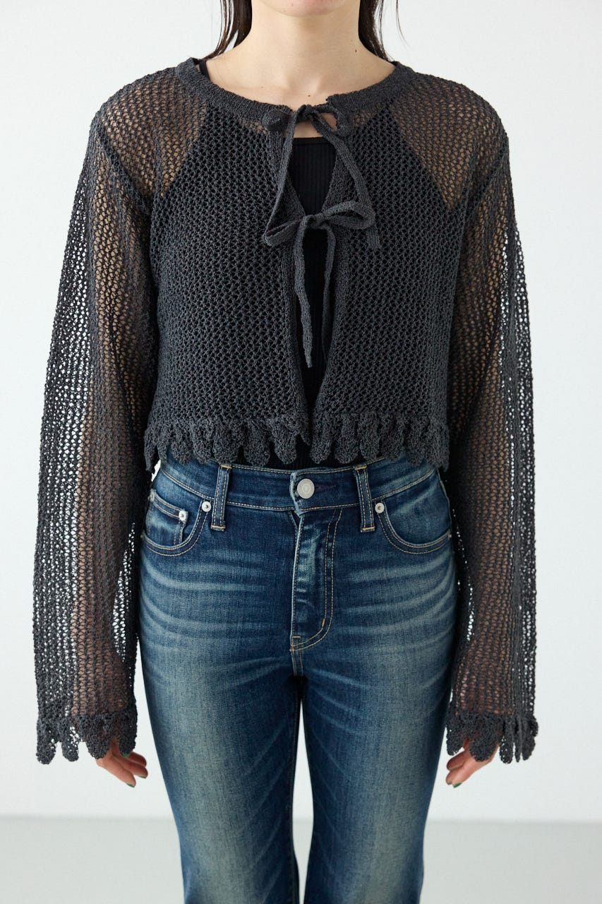 メッシュ柄リボンボレロ C.GRY FREE