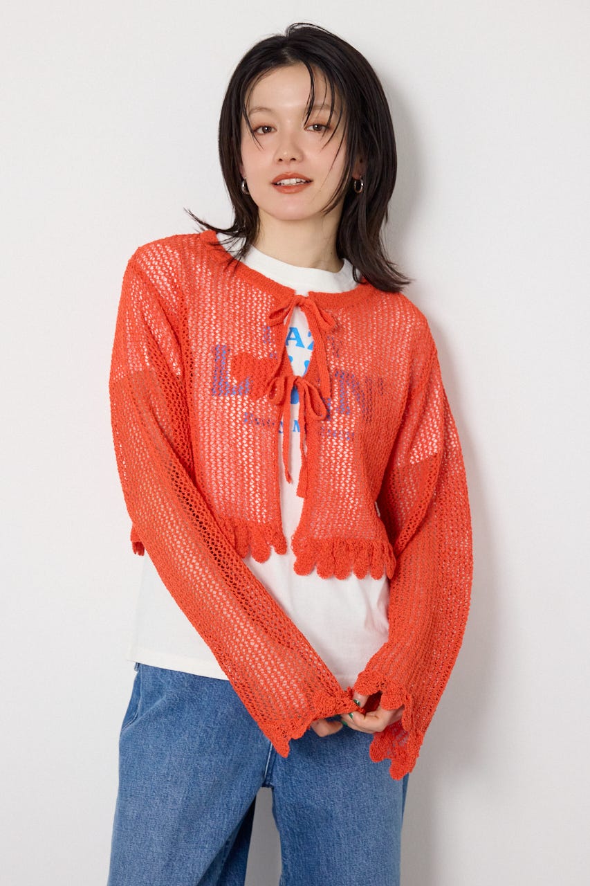 メッシュ柄リボンボレロ RED FREE