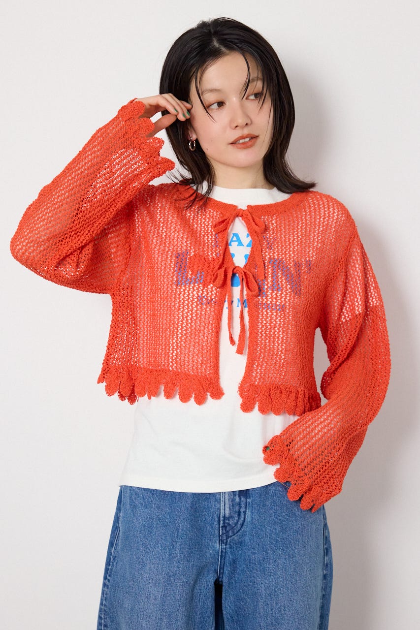 メッシュ柄リボンボレロ RED FREE