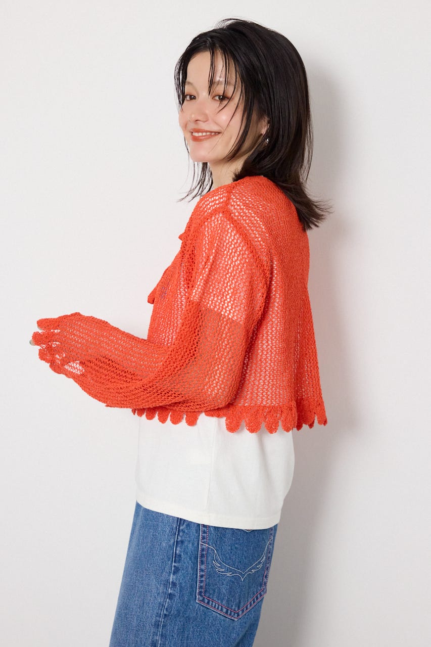 メッシュ柄リボンボレロ RED FREE