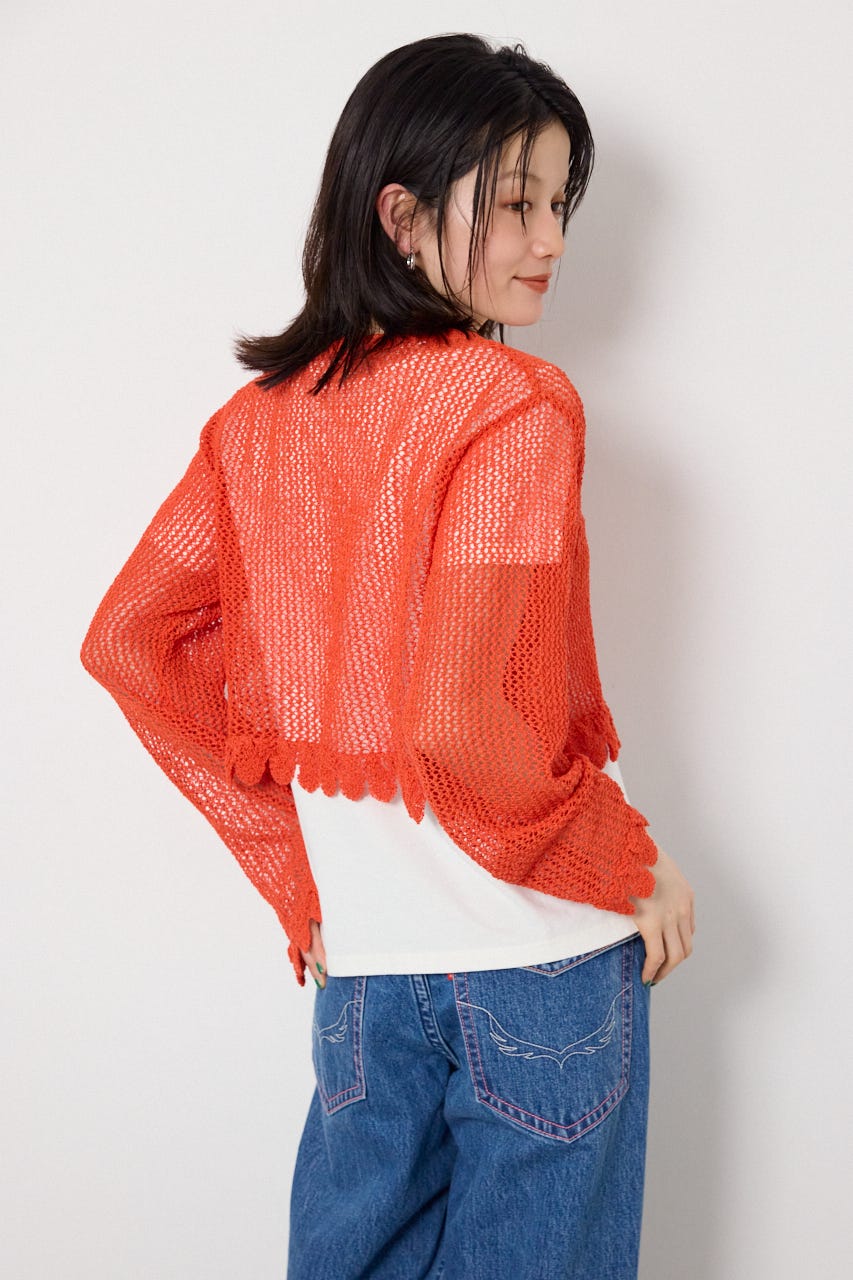 メッシュ柄リボンボレロ RED FREE