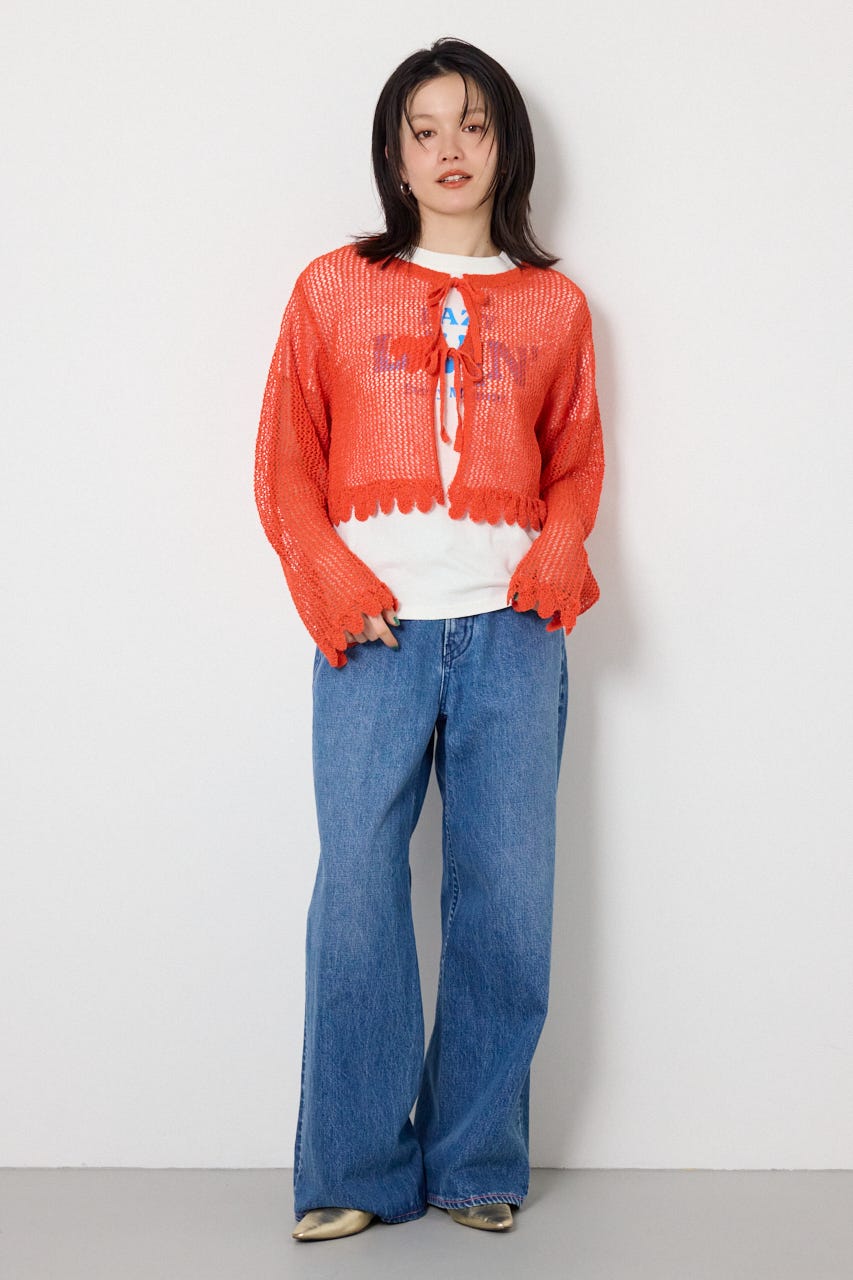 メッシュ柄リボンボレロ RED FREE