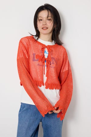 メッシュ柄リボンボレロ