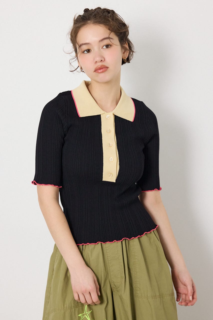 バイカラーポロニット BLK FREE