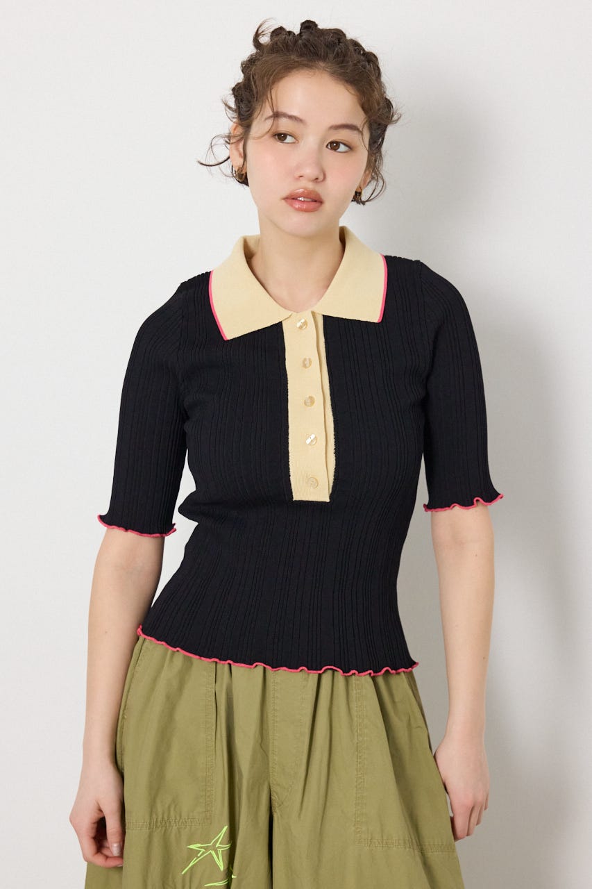 バイカラーポロニット BLK FREE