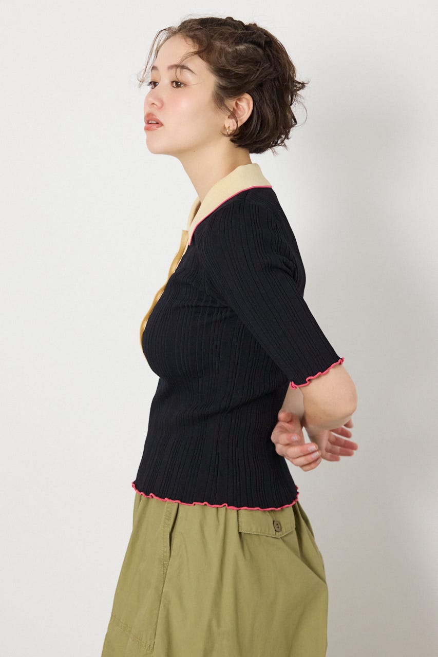 バイカラーポロニット BLK FREE