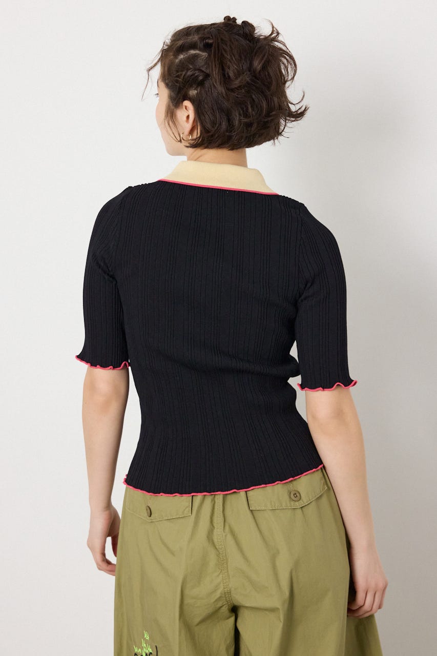 バイカラーポロニット BLK FREE