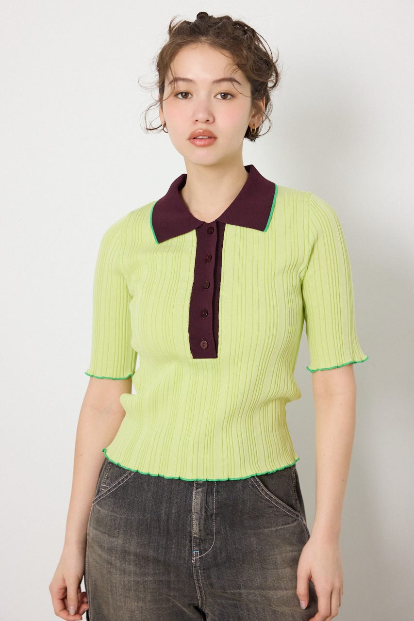 バイカラーポロニット GRN FREE