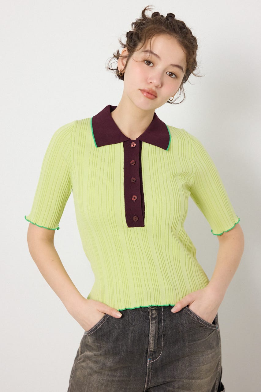 バイカラーポロニット GRN FREE