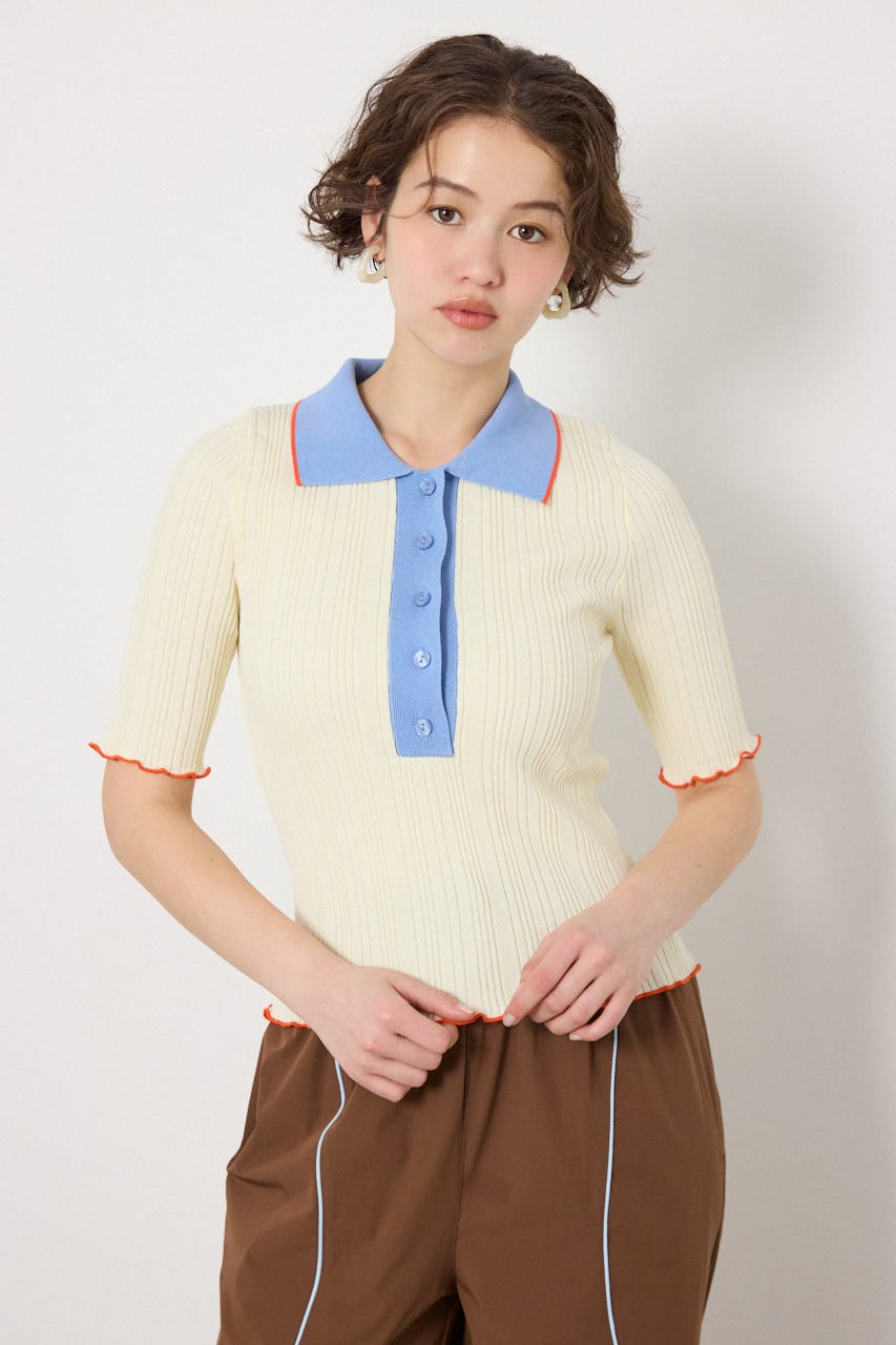 バイカラーポロニット O/WHT FREE