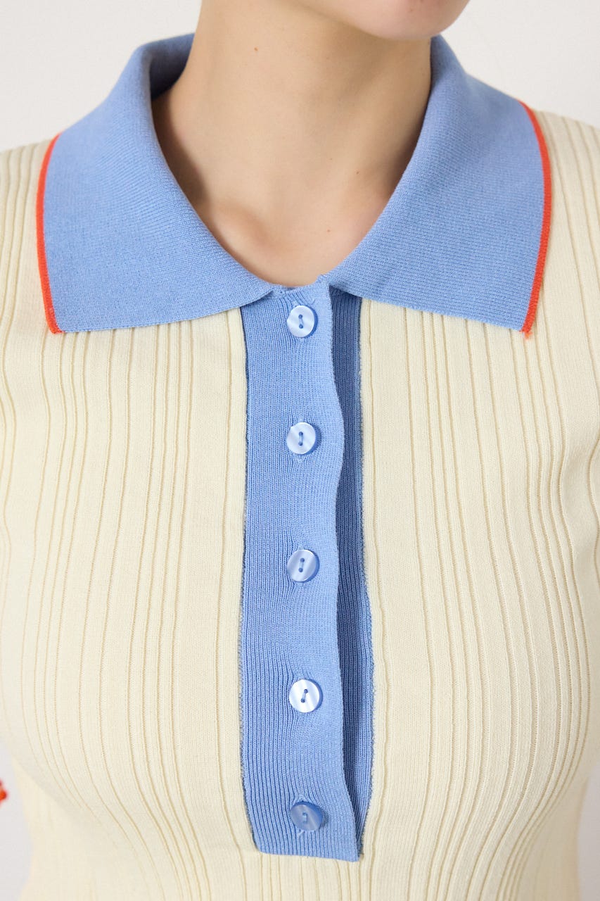 バイカラーポロニット O/WHT FREE