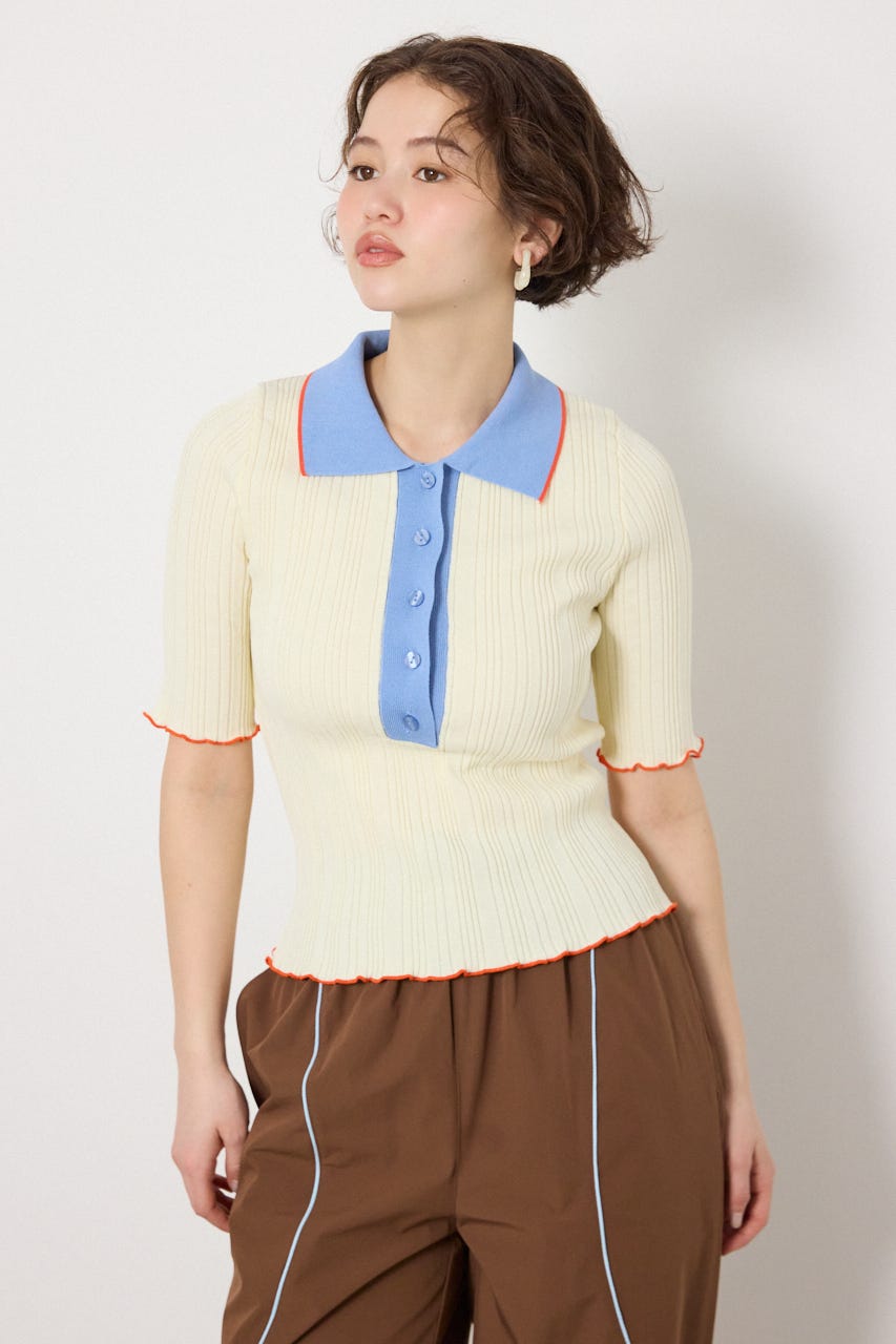 バイカラーポロニット O/WHT FREE