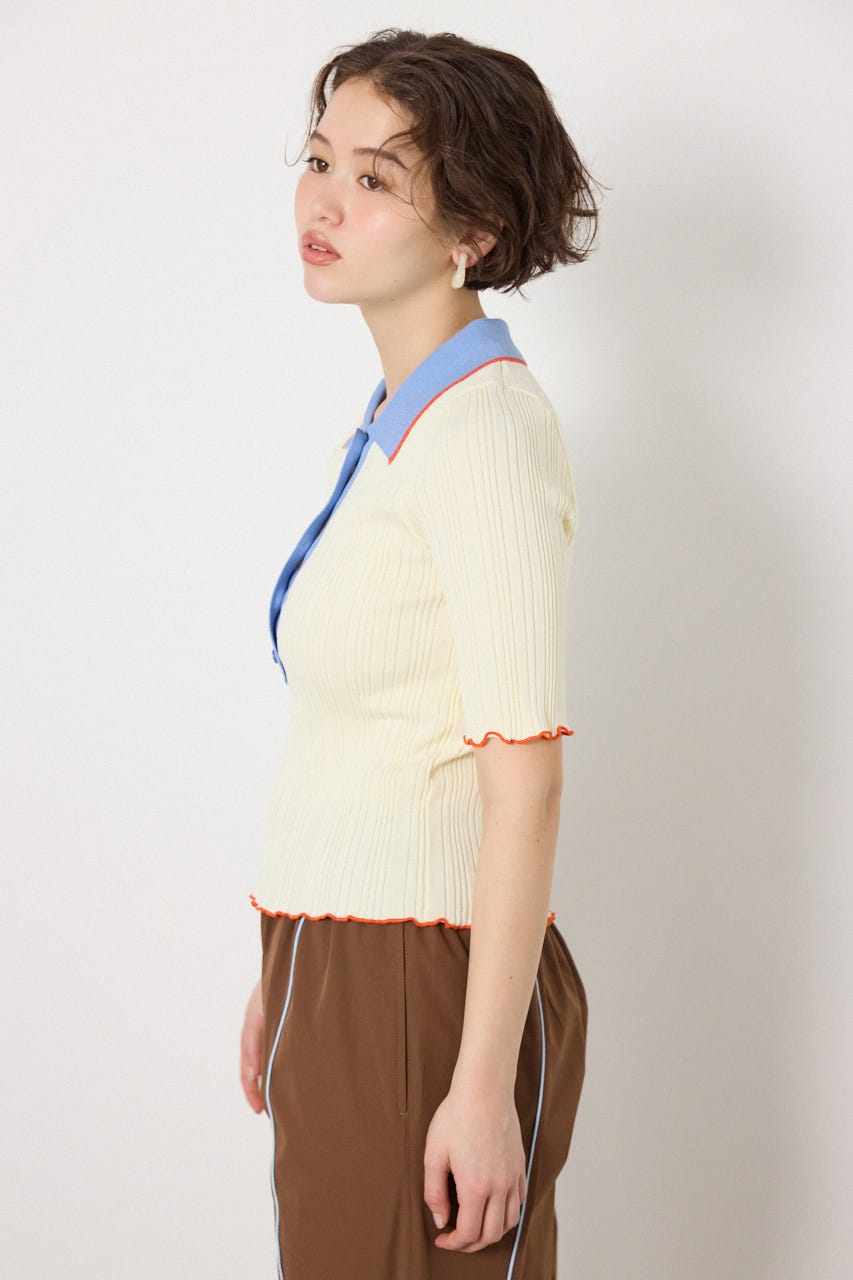 バイカラーポロニット O/WHT FREE