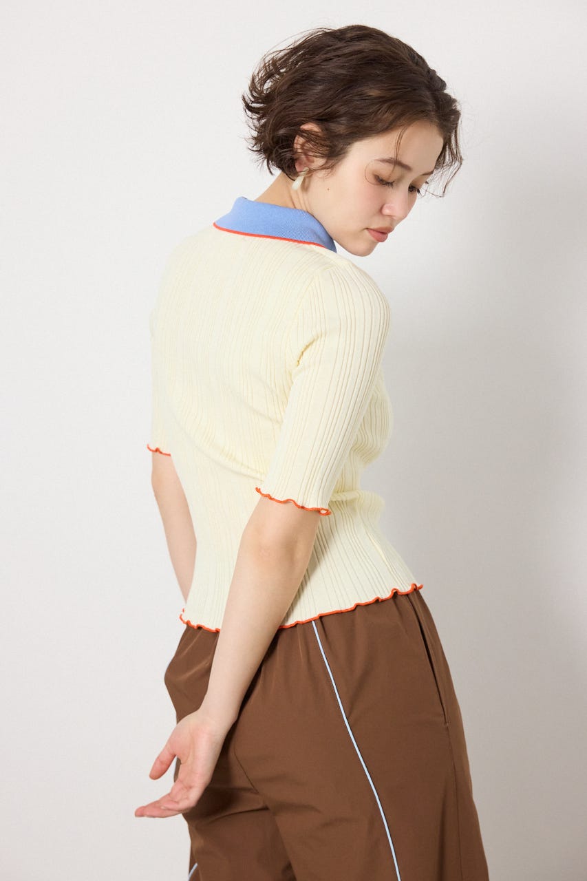 バイカラーポロニット O/WHT FREE