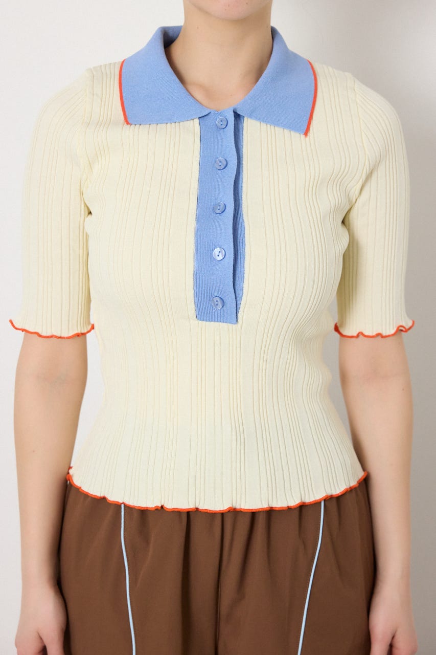 バイカラーポロニット O/WHT FREE