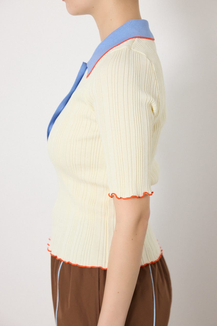 バイカラーポロニット O/WHT FREE