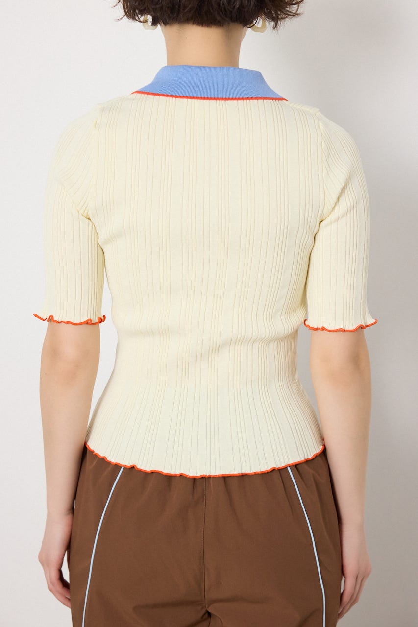 バイカラーポロニット O/WHT FREE