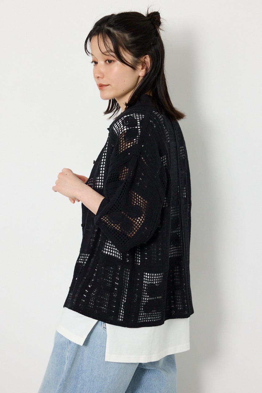 スクエアクロシェニットシャツ BLK FREE