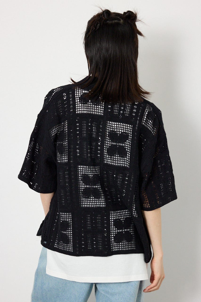 スクエアクロシェニットシャツ BLK FREE
