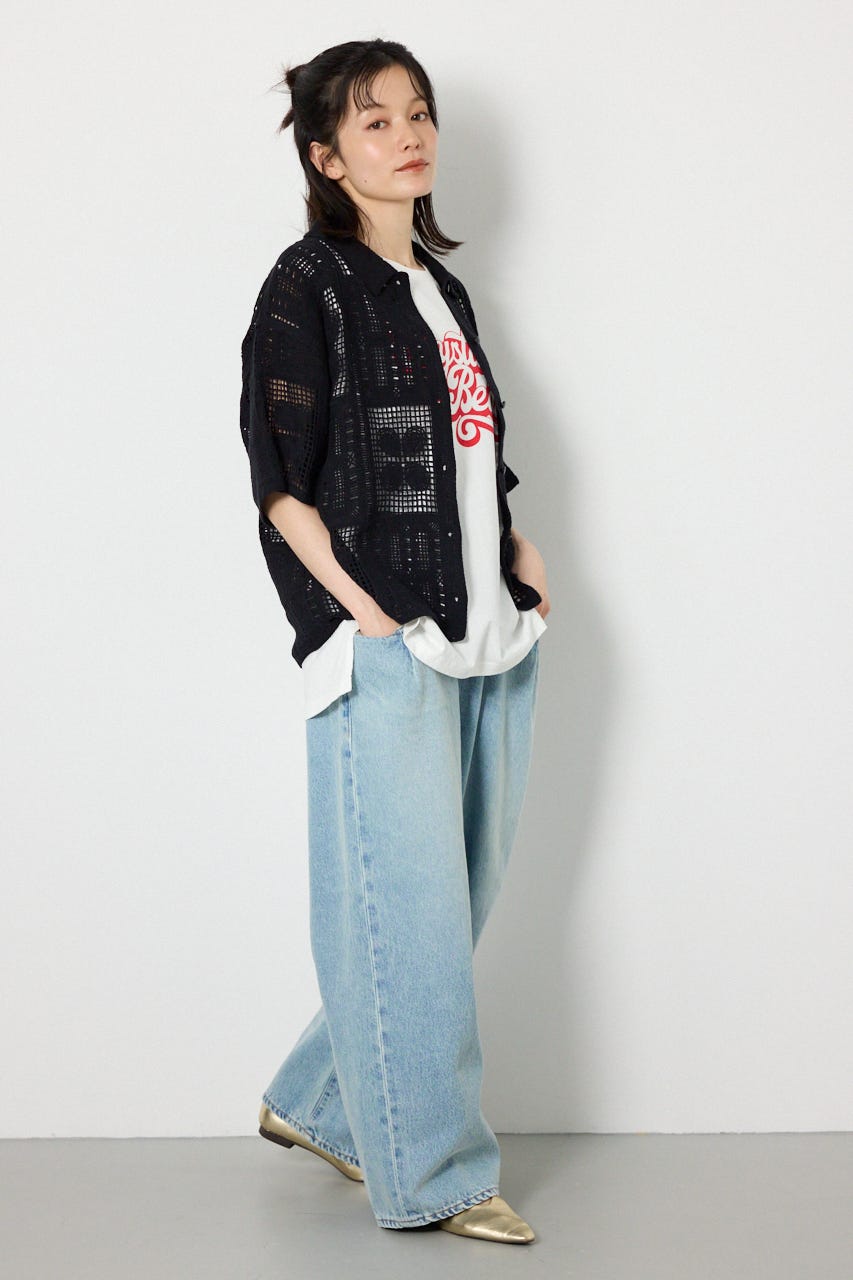 スクエアクロシェニットシャツ BLK FREE
