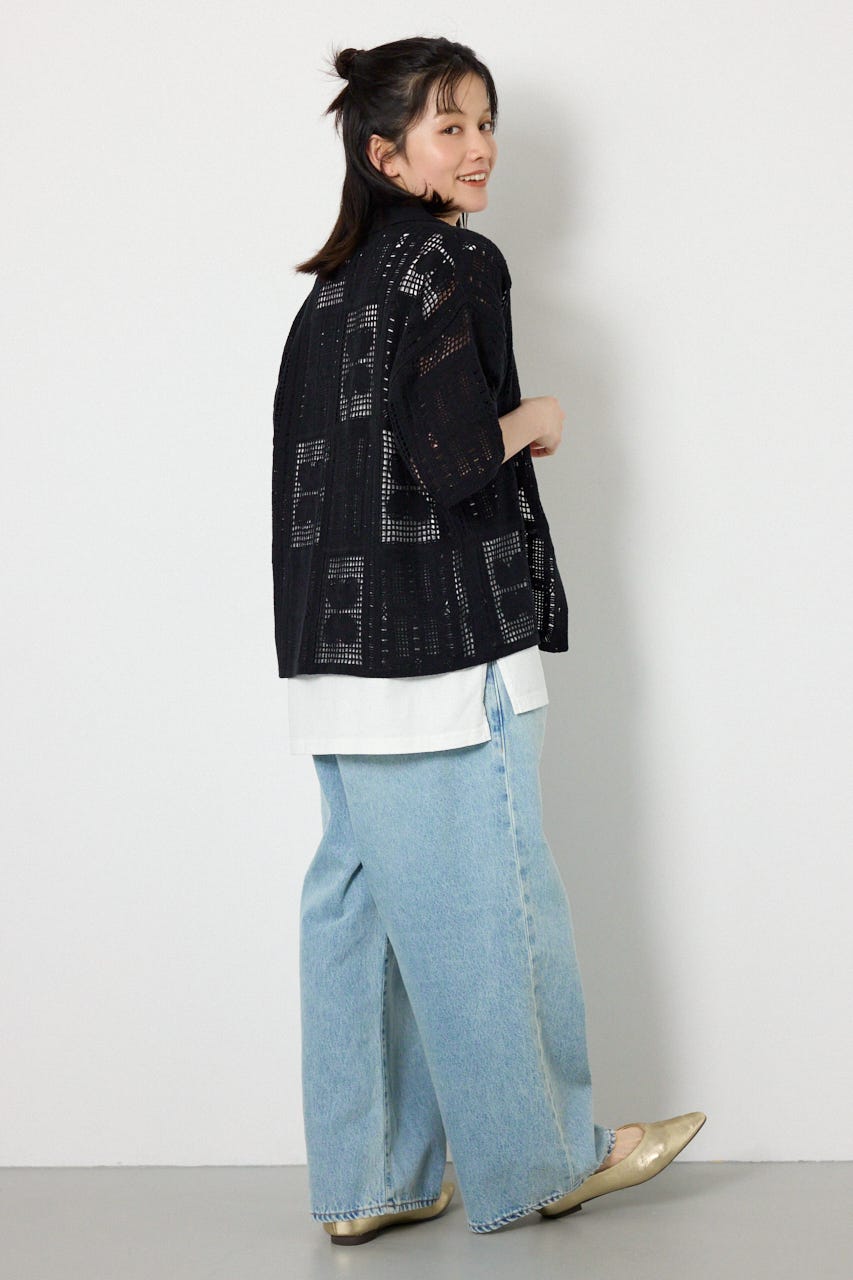 スクエアクロシェニットシャツ BLK FREE