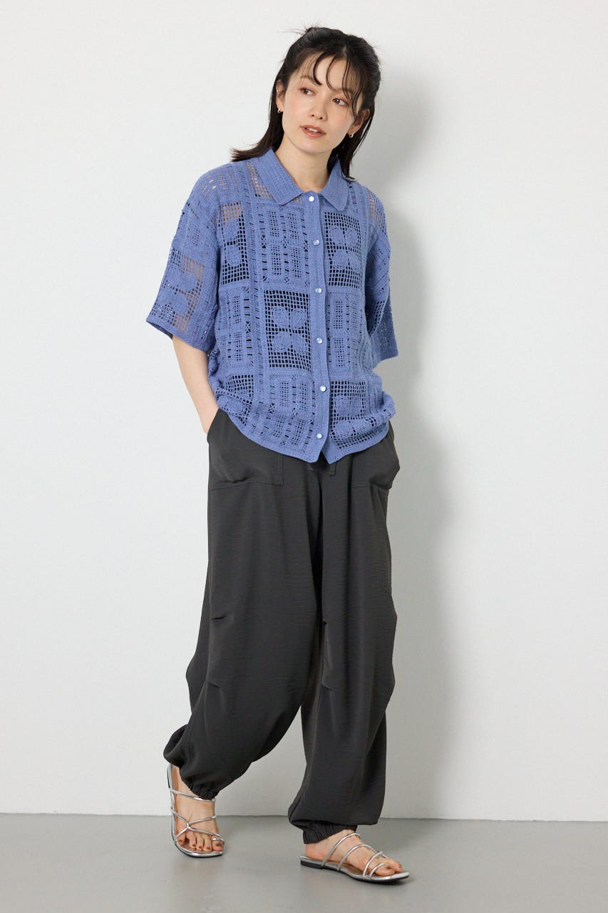 スクエアクロシェニットシャツ BLU FREE