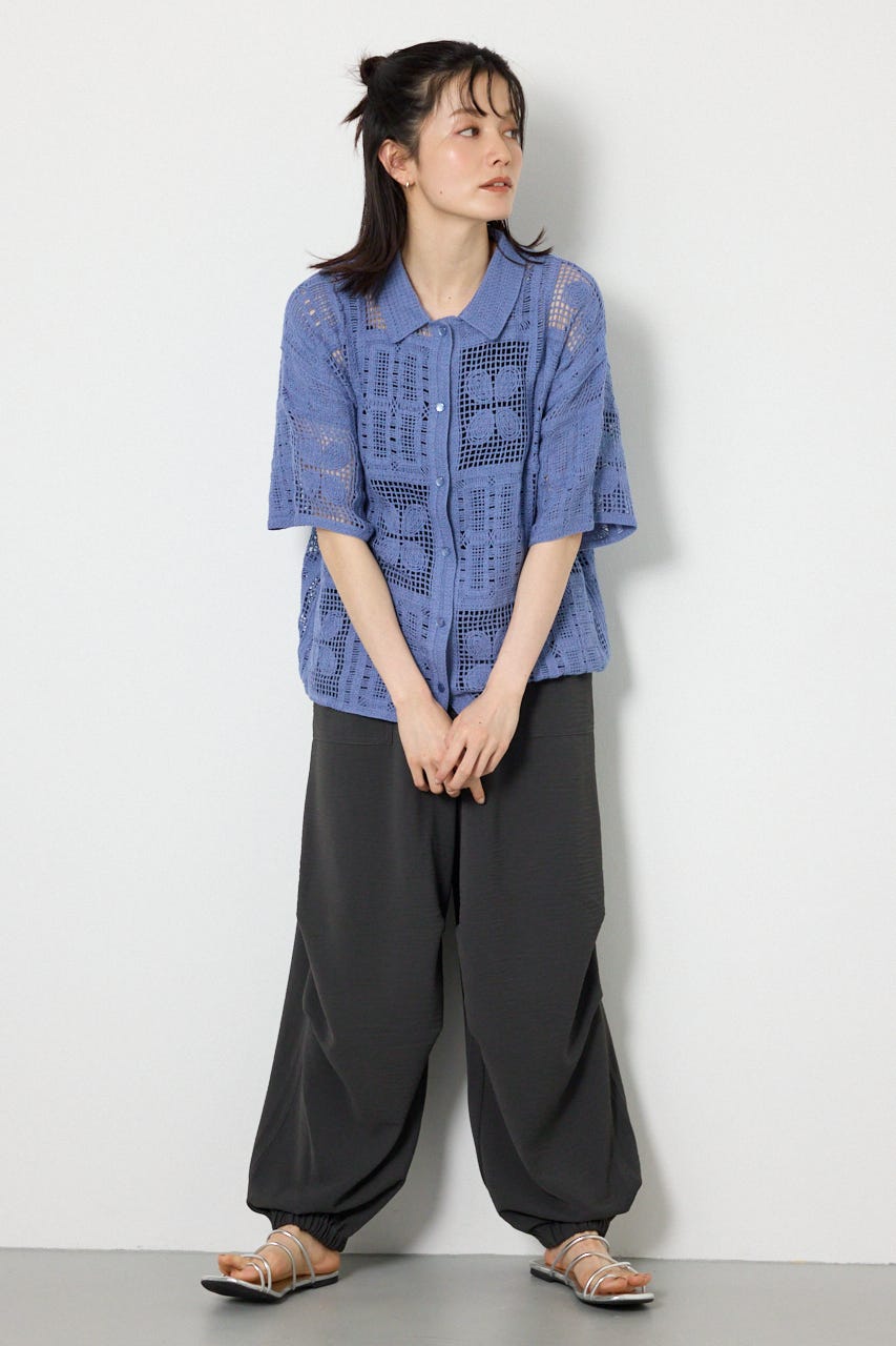 スクエアクロシェニットシャツ BLU FREE