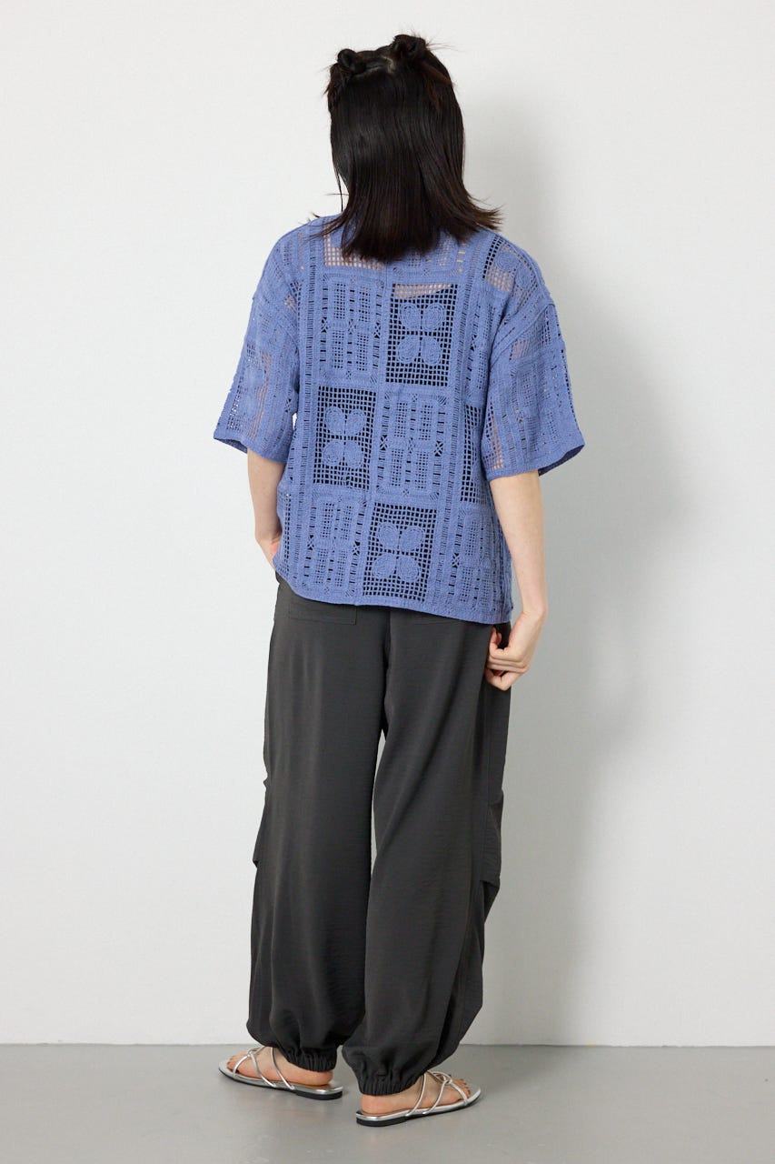 スクエアクロシェニットシャツ BLU FREE