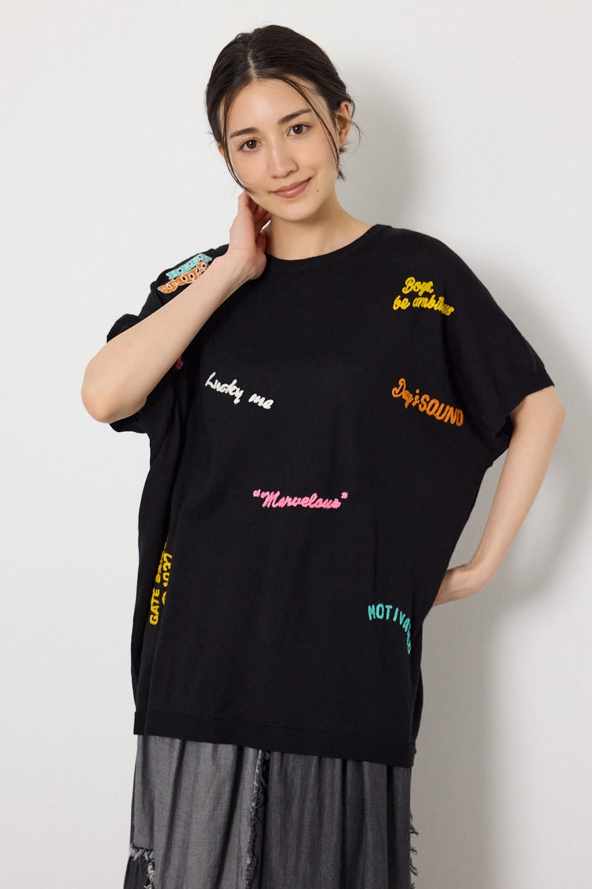 G.V embroideryニットトップス BLK FREE