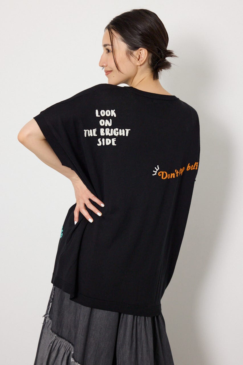 G.V embroideryニットトップス BLK FREE