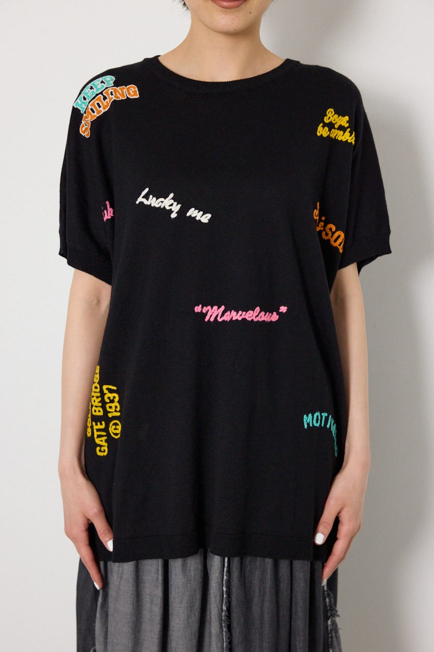 G.V embroideryニットトップス BLK FREE