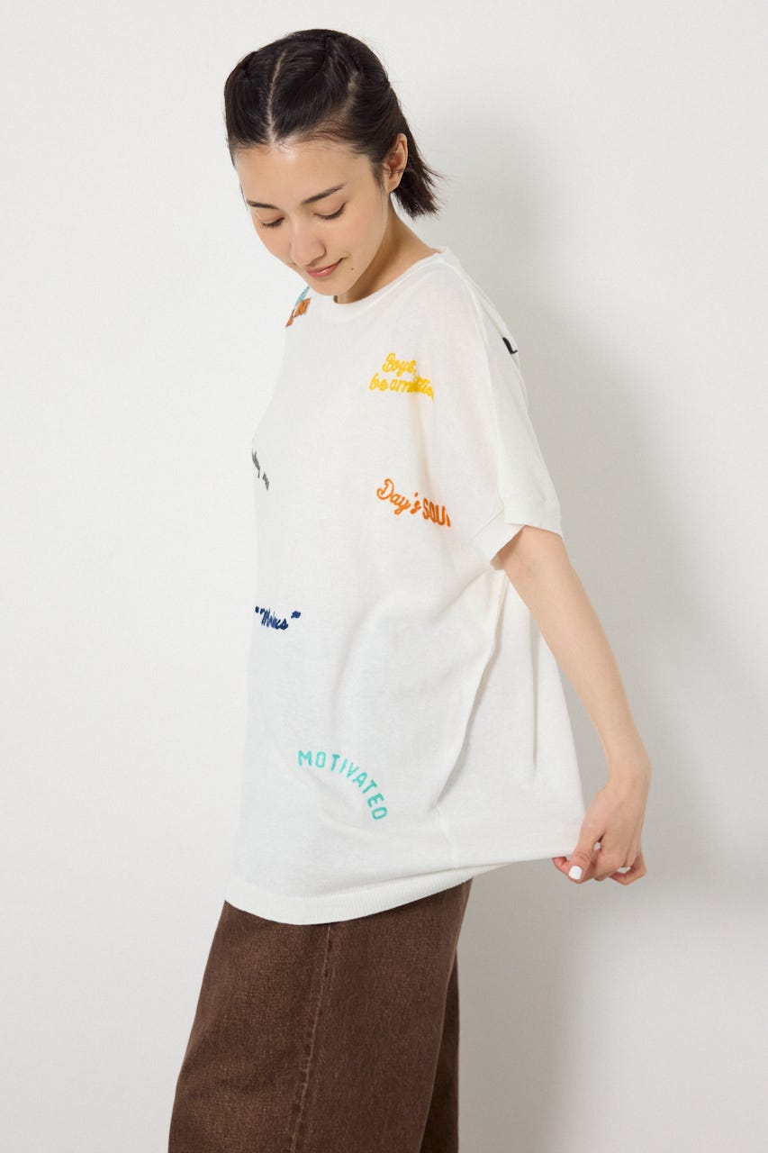 G.V embroideryニットトップス O/WHT FREE