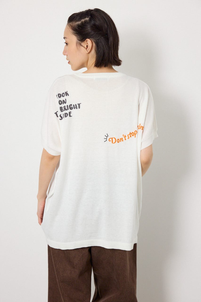 G.V embroideryニットトップス O/WHT FREE