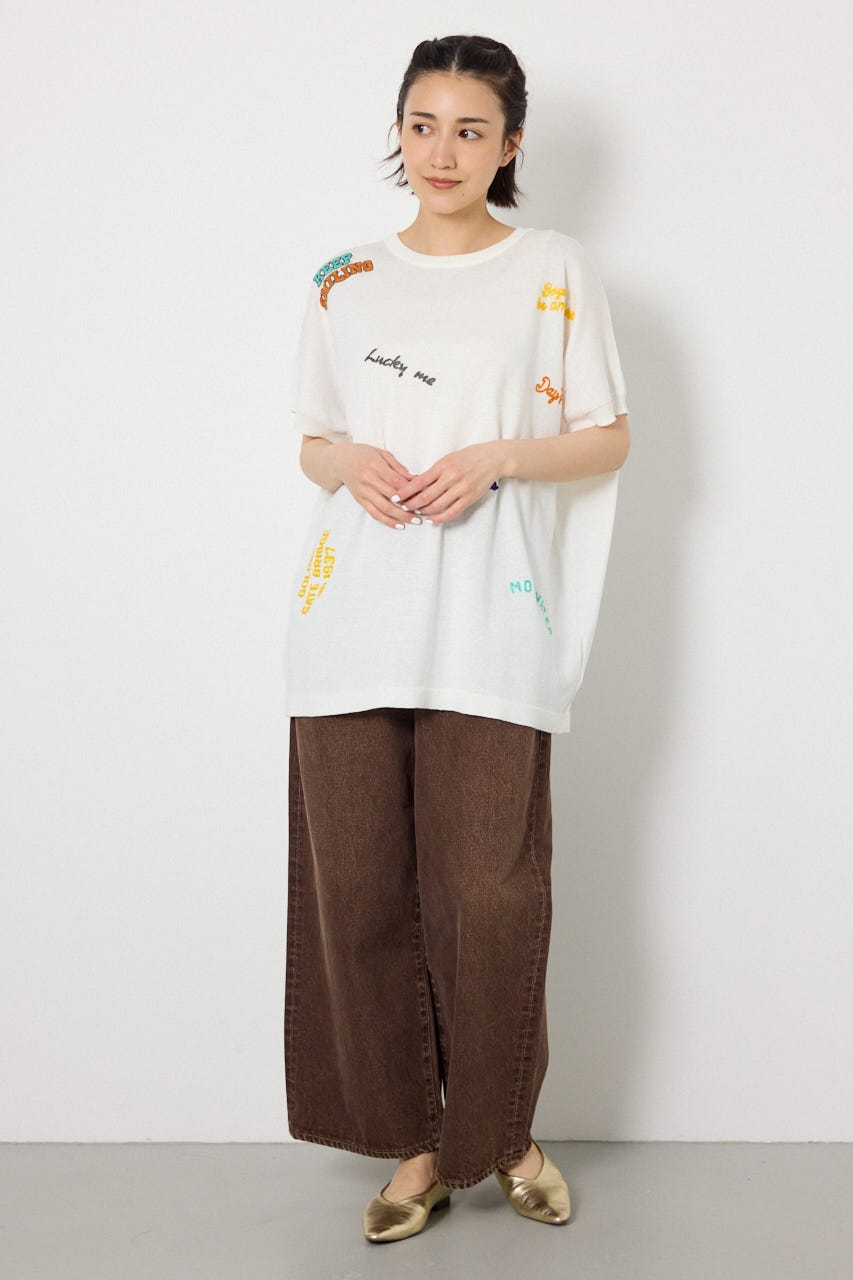 G.V embroideryニットトップス O/WHT FREE