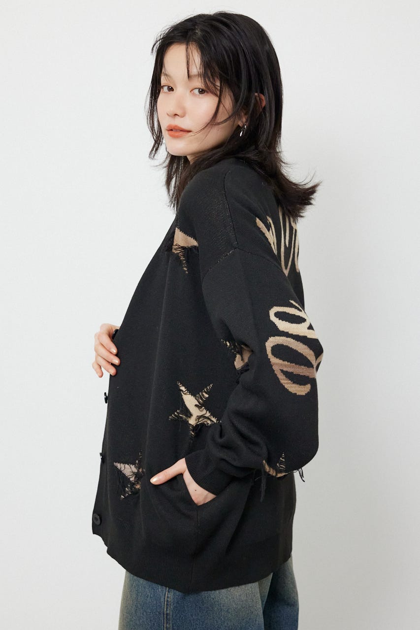 スター柄ニットカーディガン BLK FREE