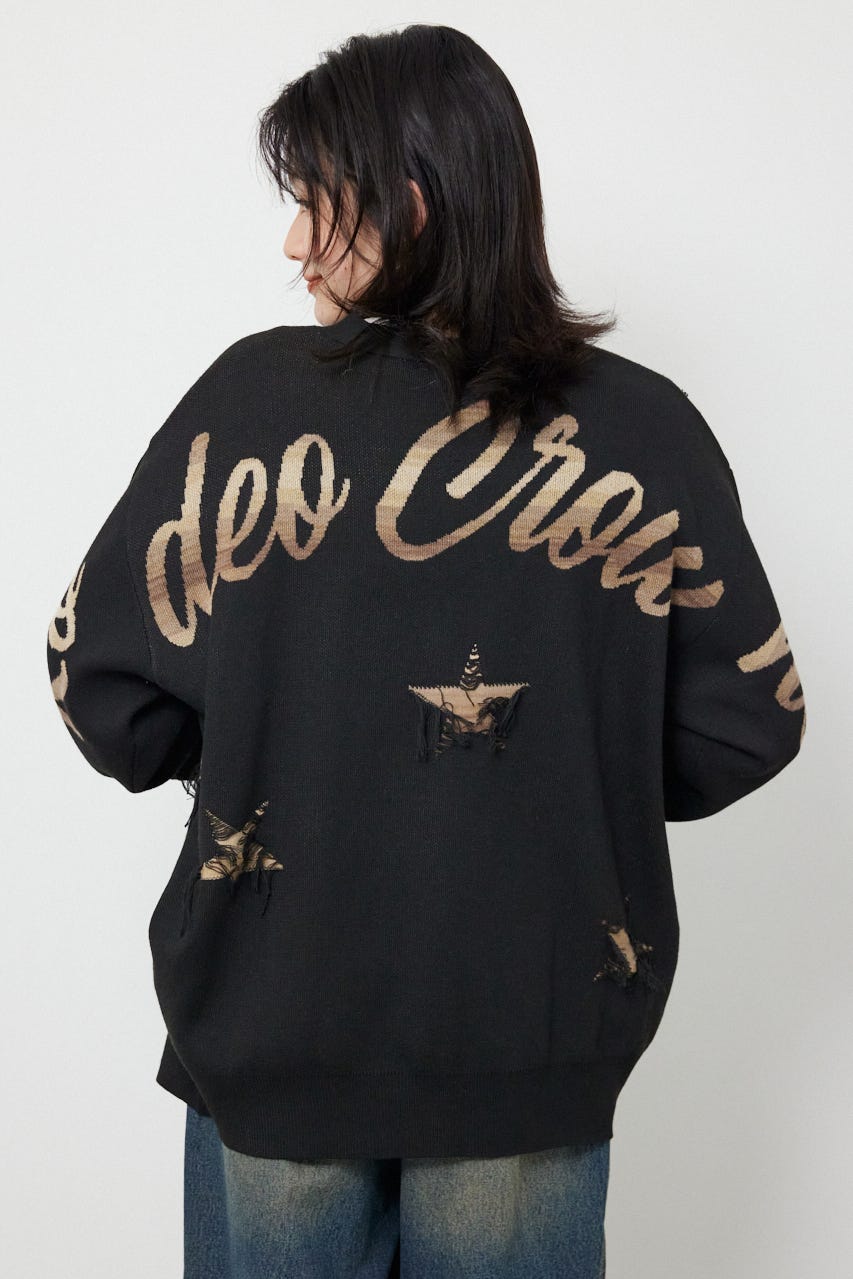 スター柄ニットカーディガン BLK FREE