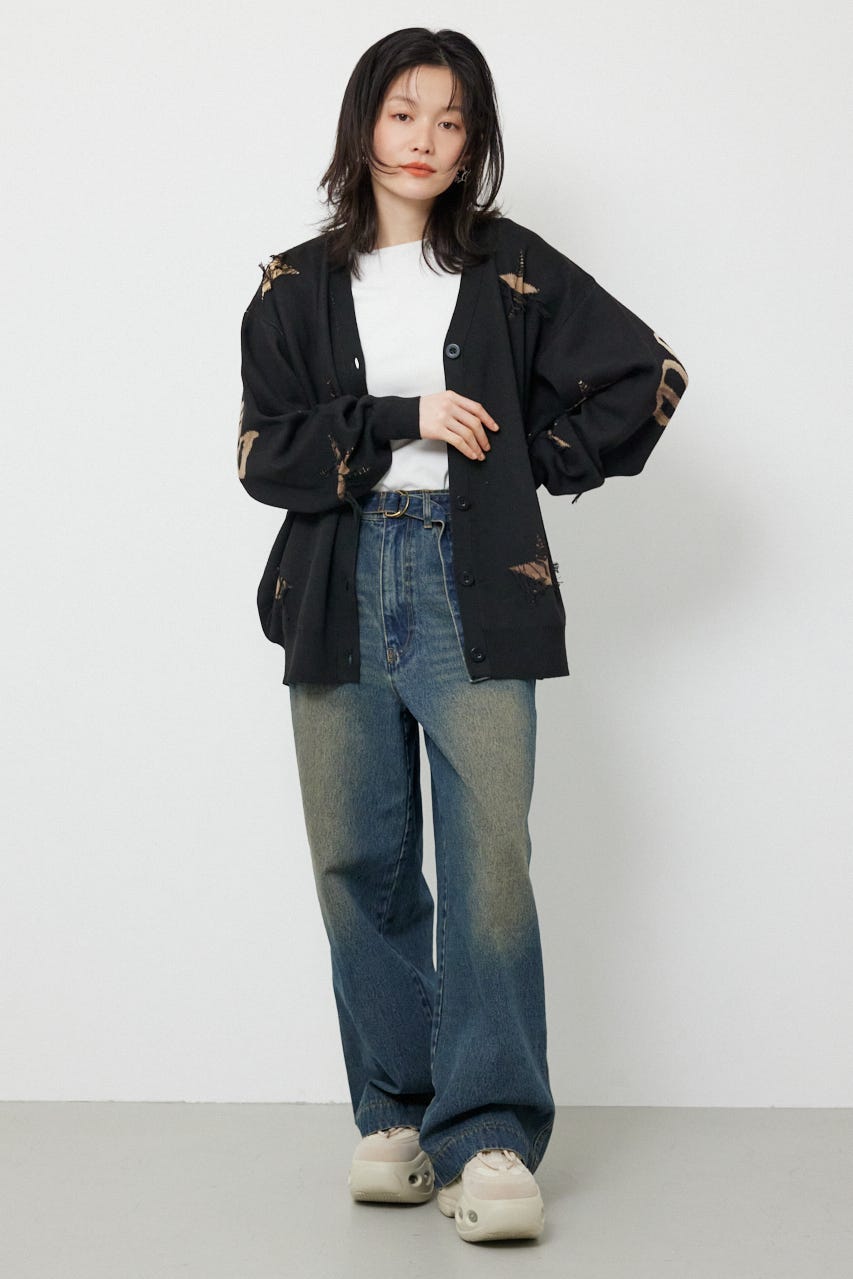 スター柄ニットカーディガン BLK FREE