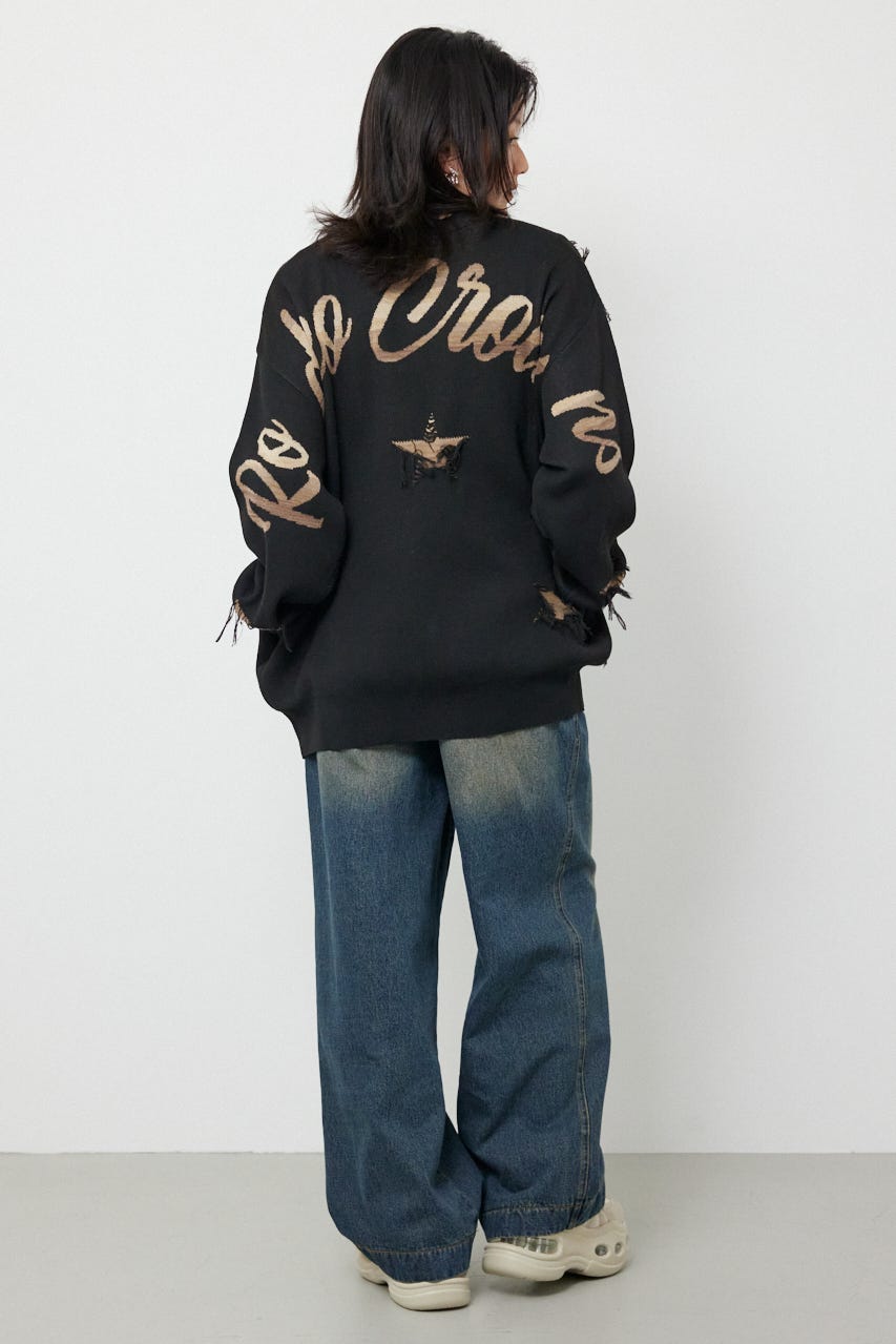 スター柄ニットカーディガン BLK FREE