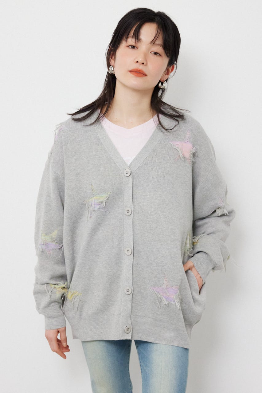 スター柄ニットカーディガン GRY FREE