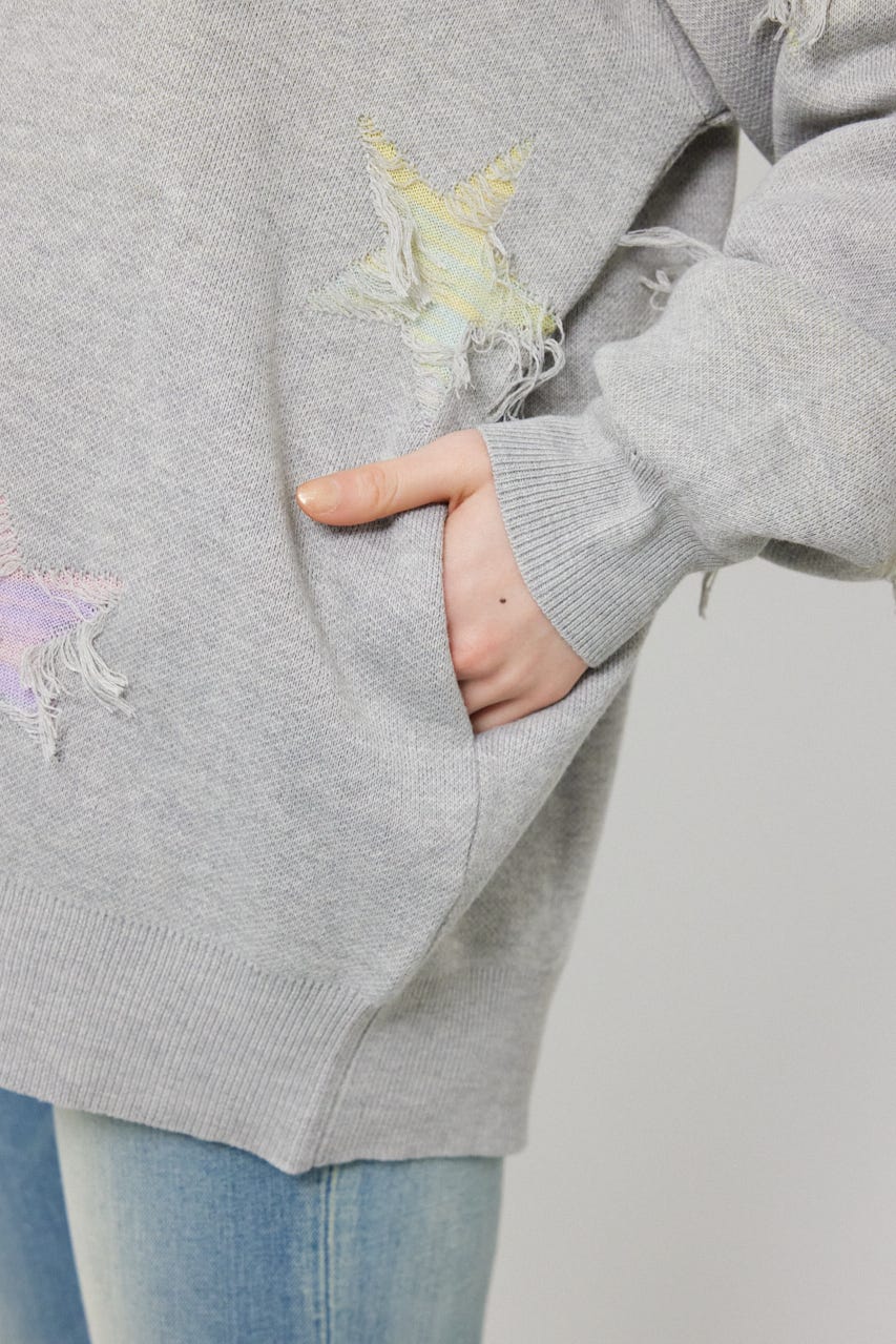 スター柄ニットカーディガン GRY FREE