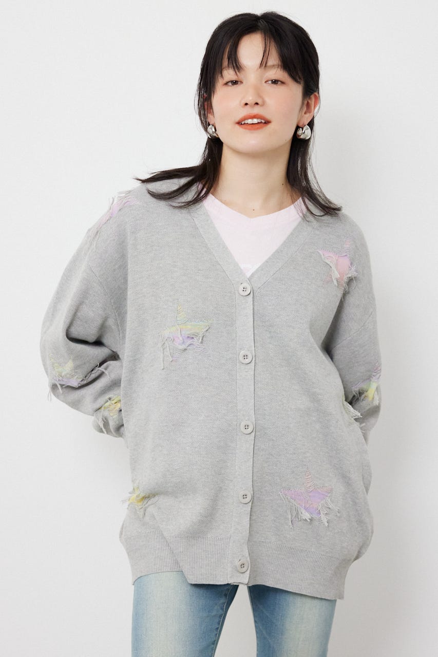 スター柄ニットカーディガン GRY FREE