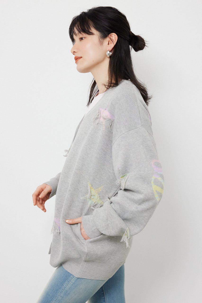 スター柄ニットカーディガン GRY FREE