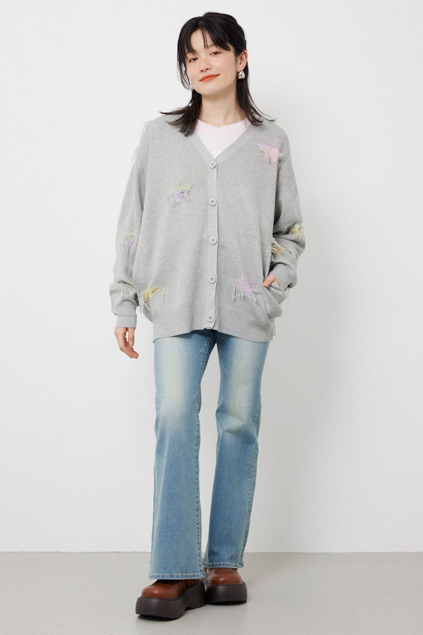 スター柄ニットカーディガン GRY FREE