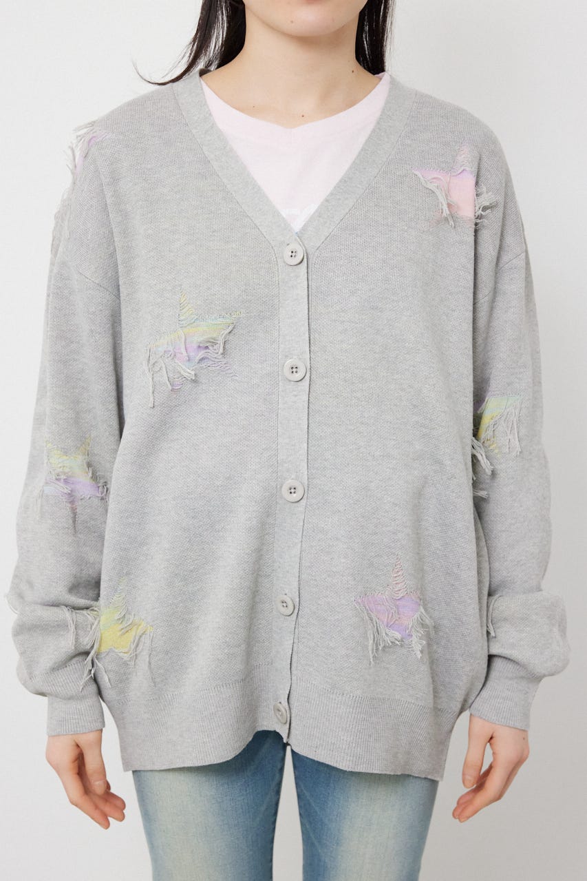 スター柄ニットカーディガン GRY FREE