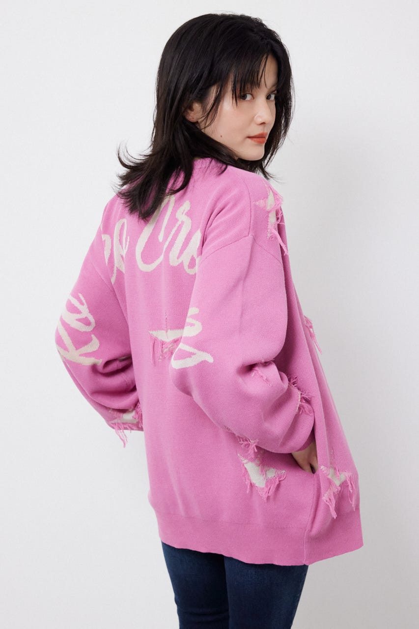 スター柄ニットカーディガン PNK FREE