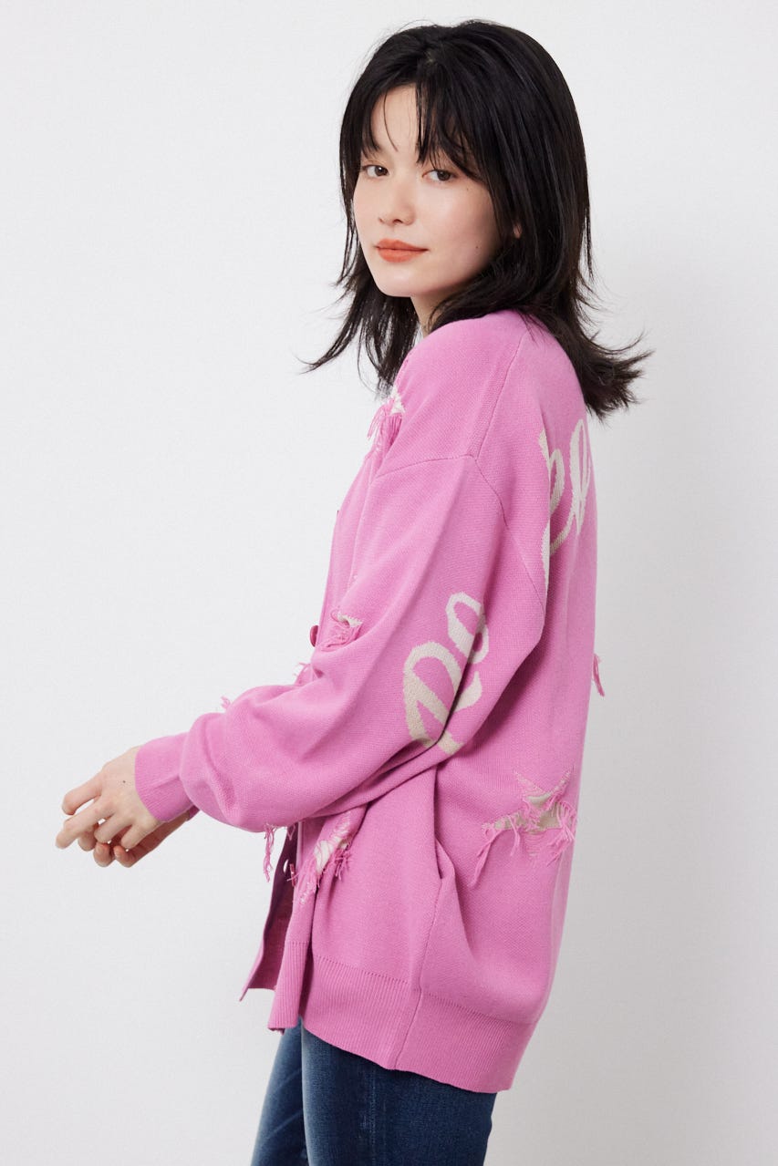 スター柄ニットカーディガン PNK FREE