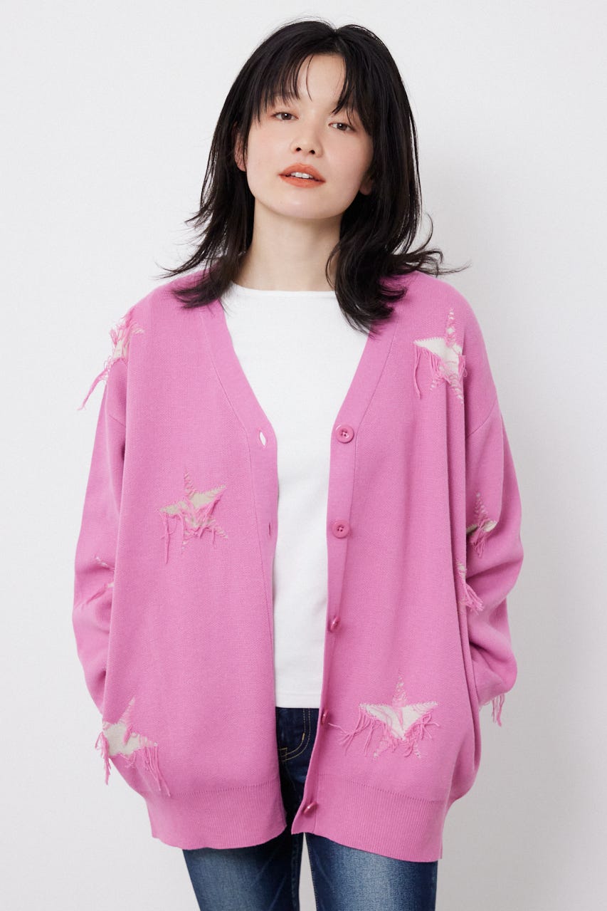 スター柄ニットカーディガン PNK FREE