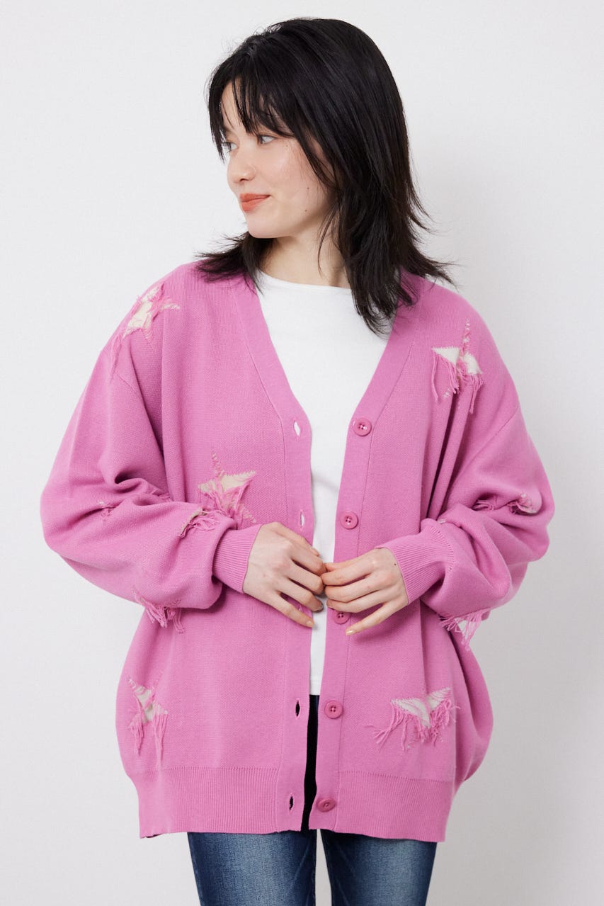 スター柄ニットカーディガン PNK FREE