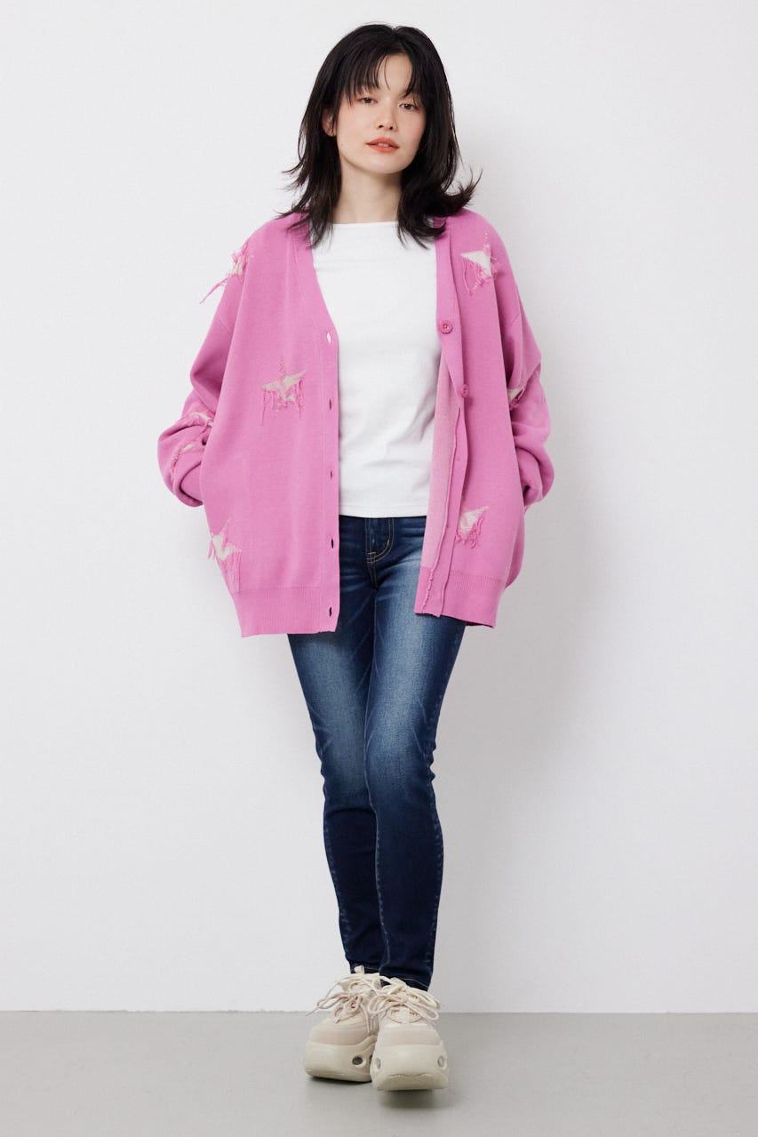 スター柄ニットカーディガン PNK FREE
